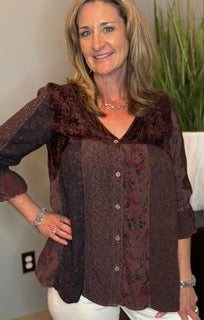 Tops, Bohemian Velvet Patchwork