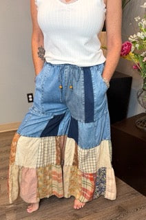 Pants, Boho Tiered Patch Denim