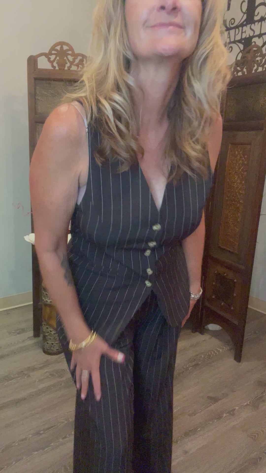 Tops, Pinstriped Button Down Vest
