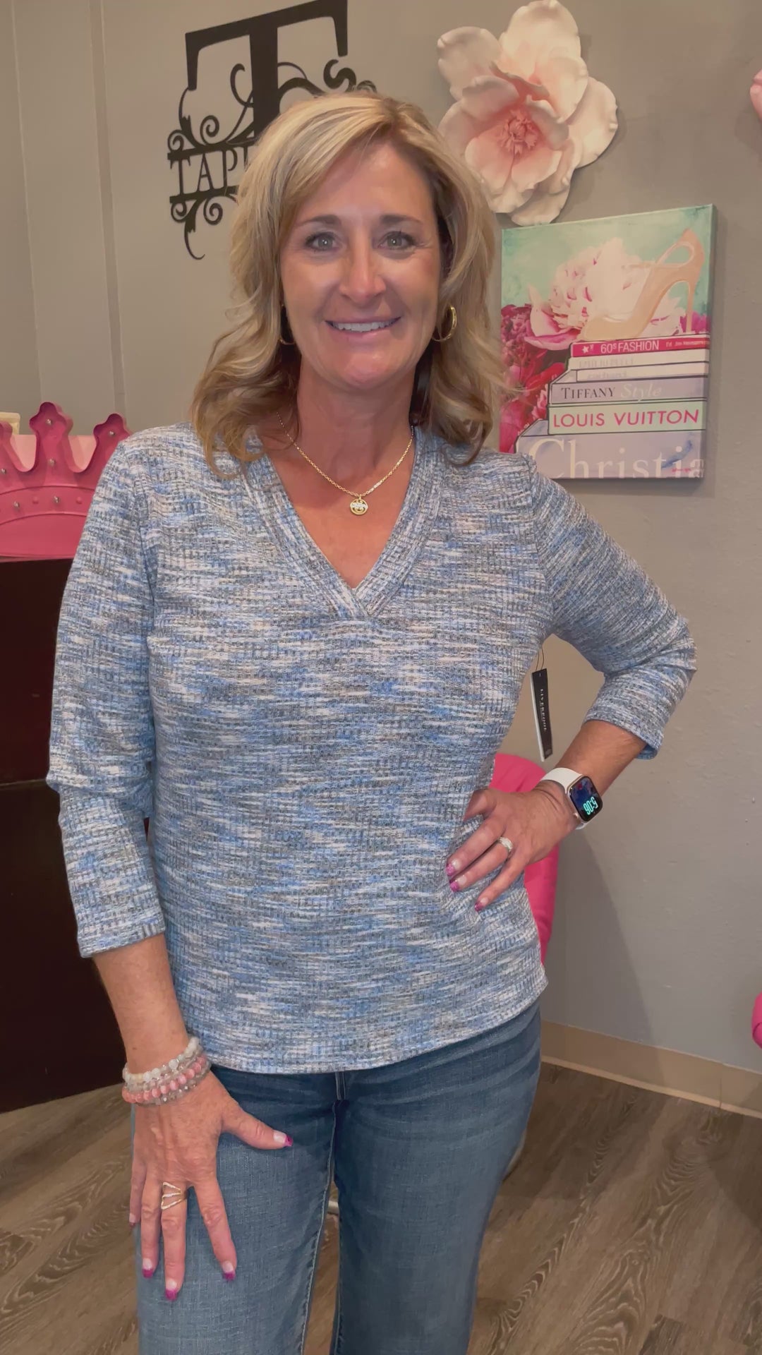 Tops, 3/4 Slv V-neck Knit Tee